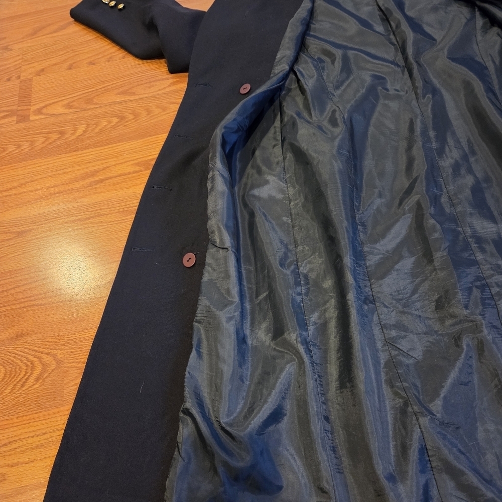 Vintage Brooks Brothers Women Long Wool Navy Blue Gold Button Coat Sz 4 Luxury - Picture 11 of 16